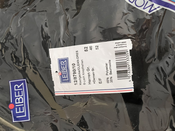 Kochjacke 6-Loch Damen Größe 46 und Herren Größe 52