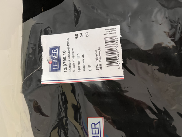 Kochjacke 6-Loch Damen Größe 54 und Herren Größe 60