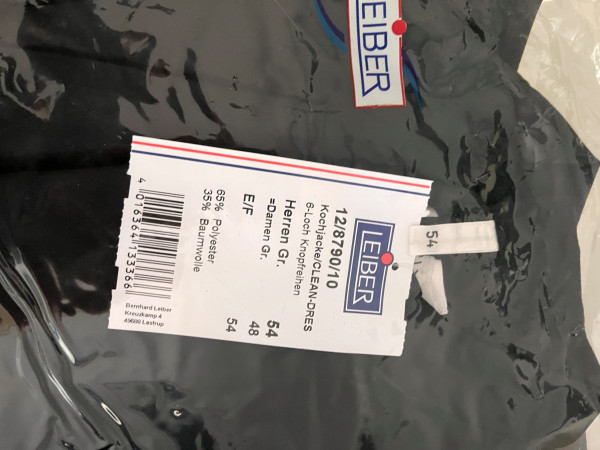 Kochjacke 6-Loch Damen Größe 48 und Herren Größe 54